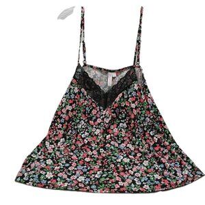 Joyspun Women’s Cami Tank Top Lace Trim Spring Floral Size 2X Black